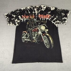 Y2K BIKER Skull Double Sided GRAPHIC Skeleton Black T-shirt‎ Large Hell Time
